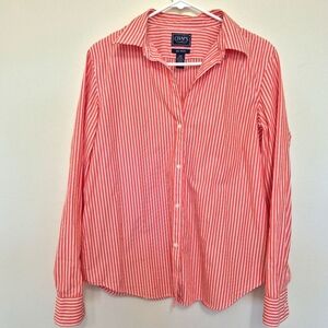Chaps Women's Non Iron Orange Striped Button-Up Shirt – Size L